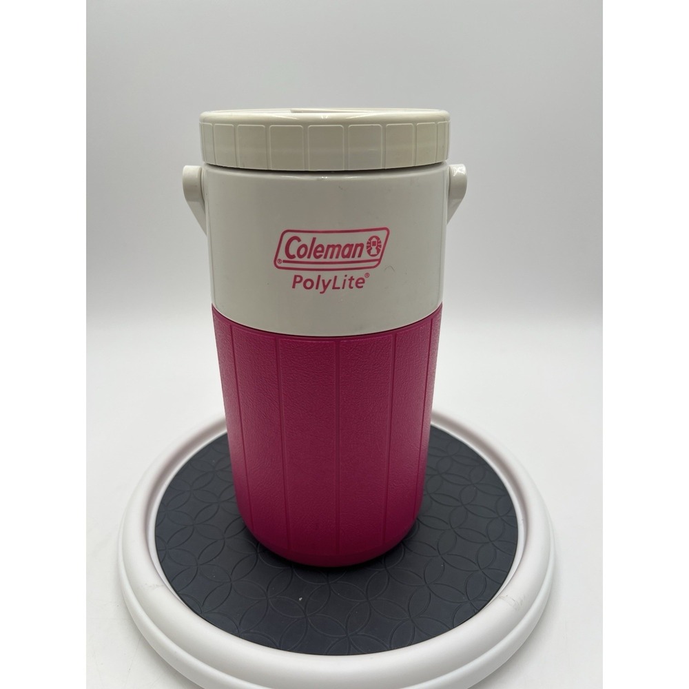 Vintage Coleman PolyLite 5590 1/2 Gallon Water Jug Cooler Pink White USA
